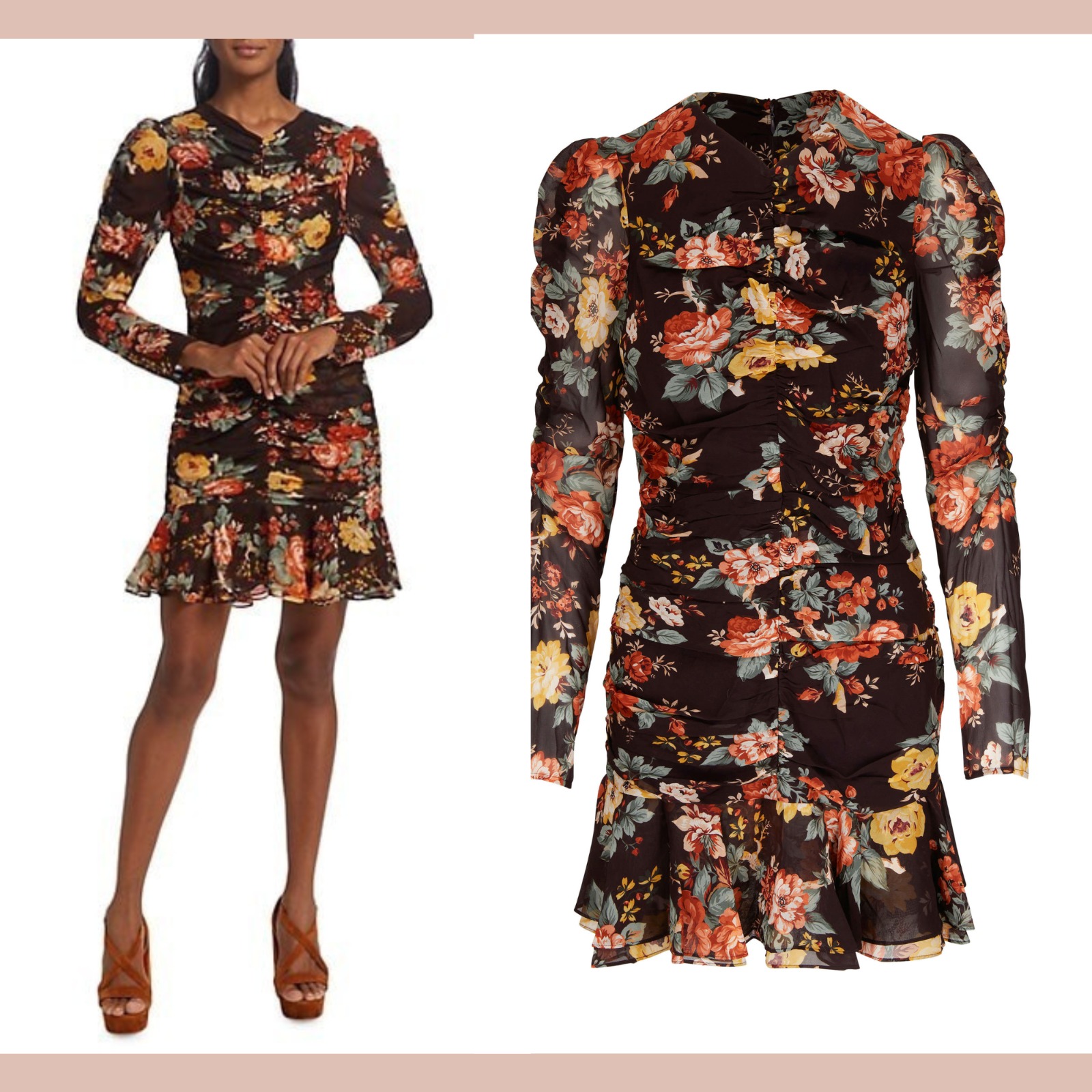 New $648 Veronica Beard [ 2 ] Hedera Oxblood Multi Mini Dress Brown Floral U1390